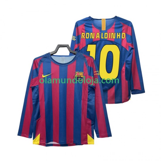 Camisola FC Barcelona RONALDINHO 10 Champions League 2005 Retro Homem Equipamento Primeiro 2006 Manga Comprida